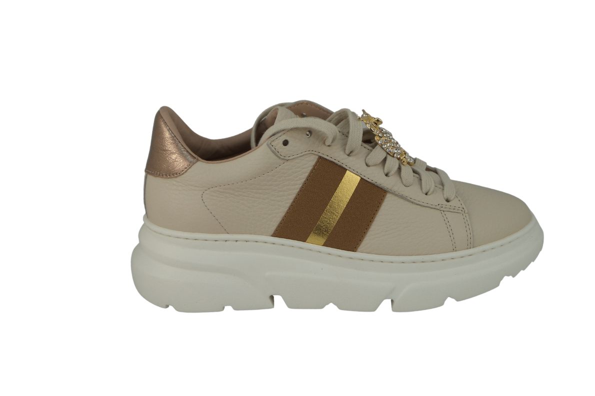 Stokton 845-D Sneakers Scarpe Donna Bianco Oro Begie Sportive in Pelle