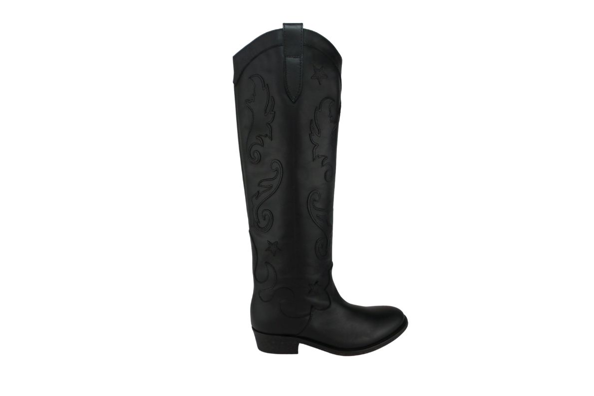 Via Roma 15 3816 Texano In Pelle Nero Con Cuciture Tono Su Tono