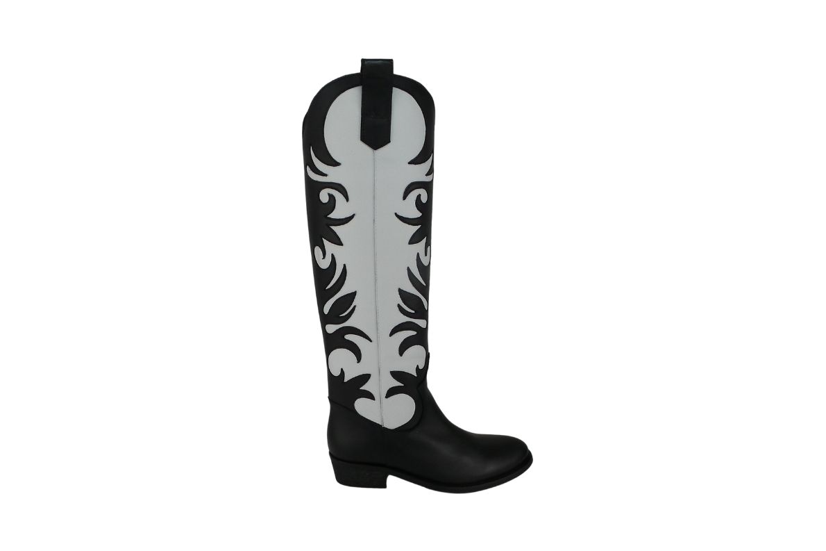 Via Roma15 3925 Texano In Pelle Nero E Bianco